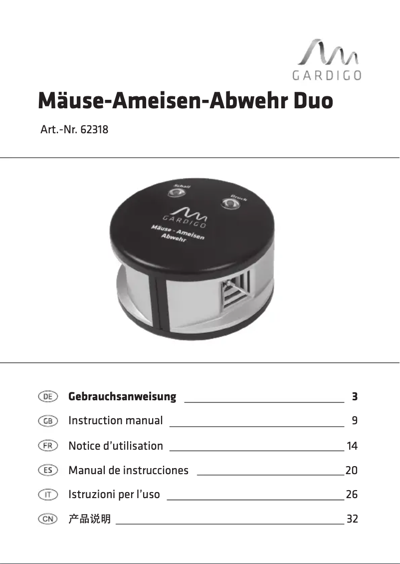 Page 1 de la notice Manuel utilisateur Gardigo 62318