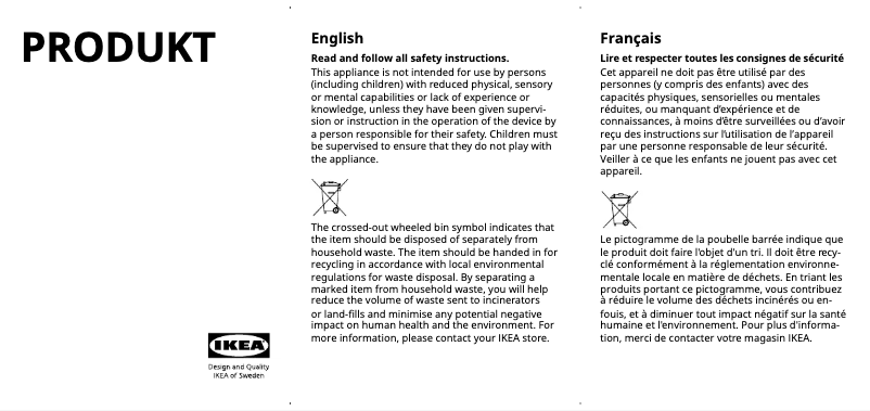 Page 1 de la notice Manuel utilisateur Ikea PRODUKT 303.011.67