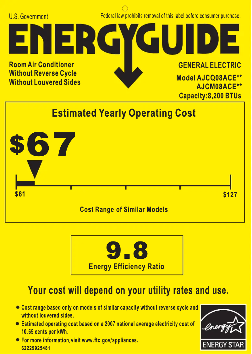 Página 1 del manual Etiqueta energética GE AJCM08ACE
