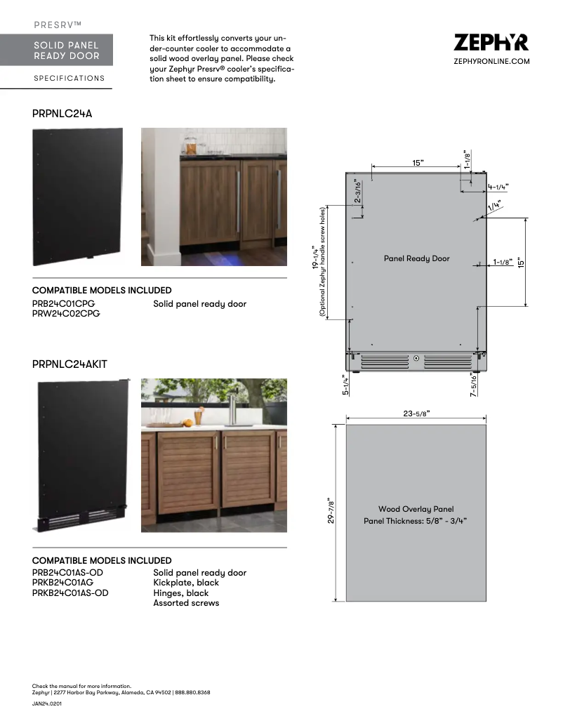 Página 1 del manual Ficha técnica Zephyr Presrv PRKB24C01AS-OD