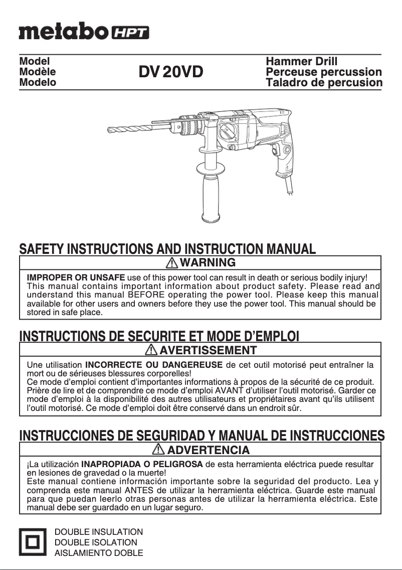 Page 1 de la notice Manuel utilisateur HiKOKI DV 20VD
