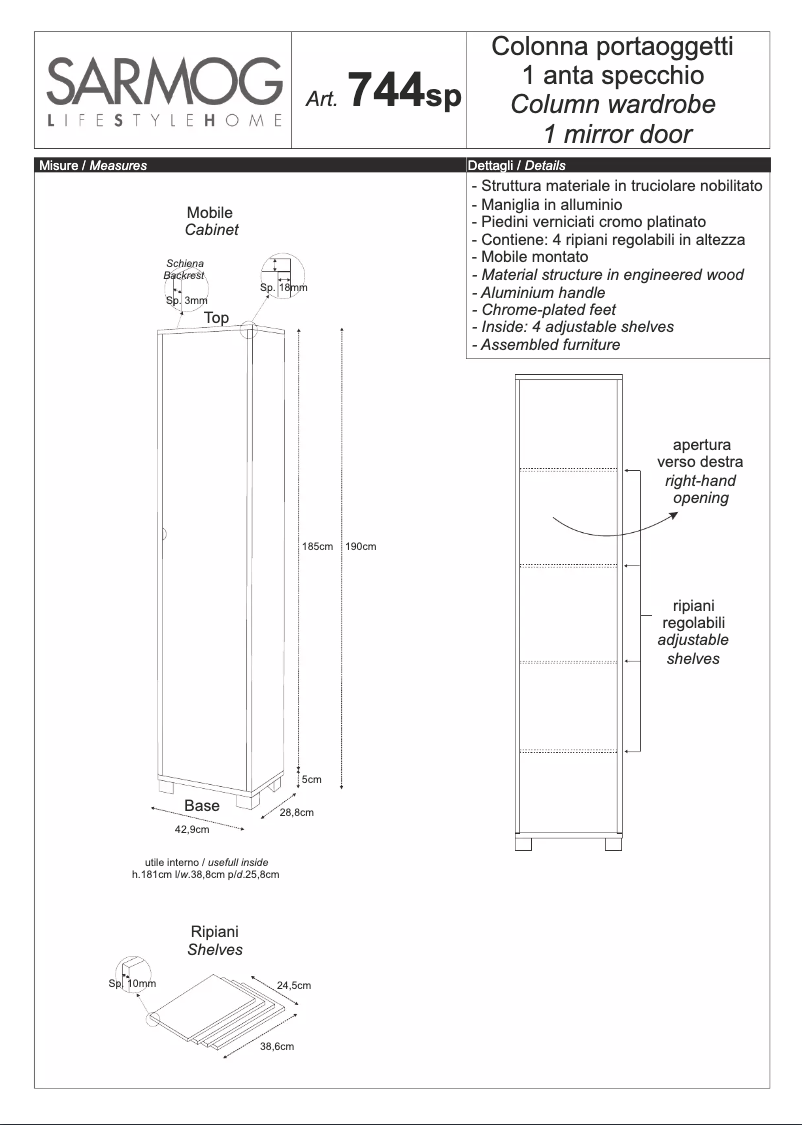 Page 1 de la notice Manuel utilisateur Sarmog A744PCSPFU