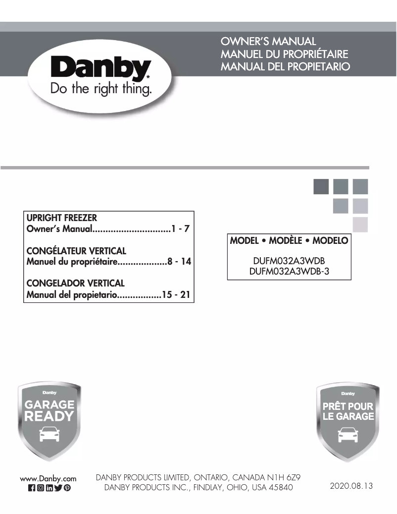 Page 1 de la notice Manuel utilisateur Danby DUFM032A3WDB