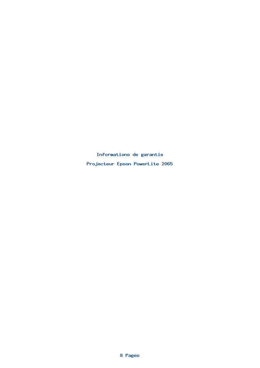 Page 1 de la notice Informations de garantie Epson PowerLite 2065