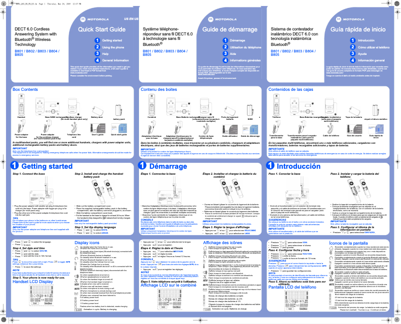 Page 1 de la notice Manuel utilisateur Motorola B803