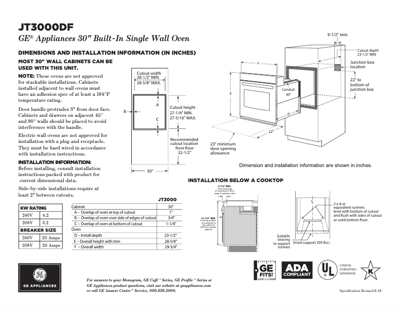 Page n°1 - Fiche technique GE JT3000DFWW