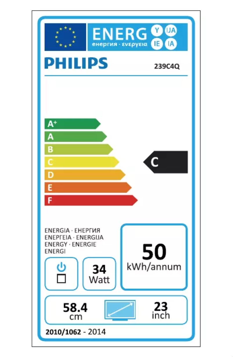 Página 1 del manual Etiqueta energética Philips Brilliance 239C4QHWAB
