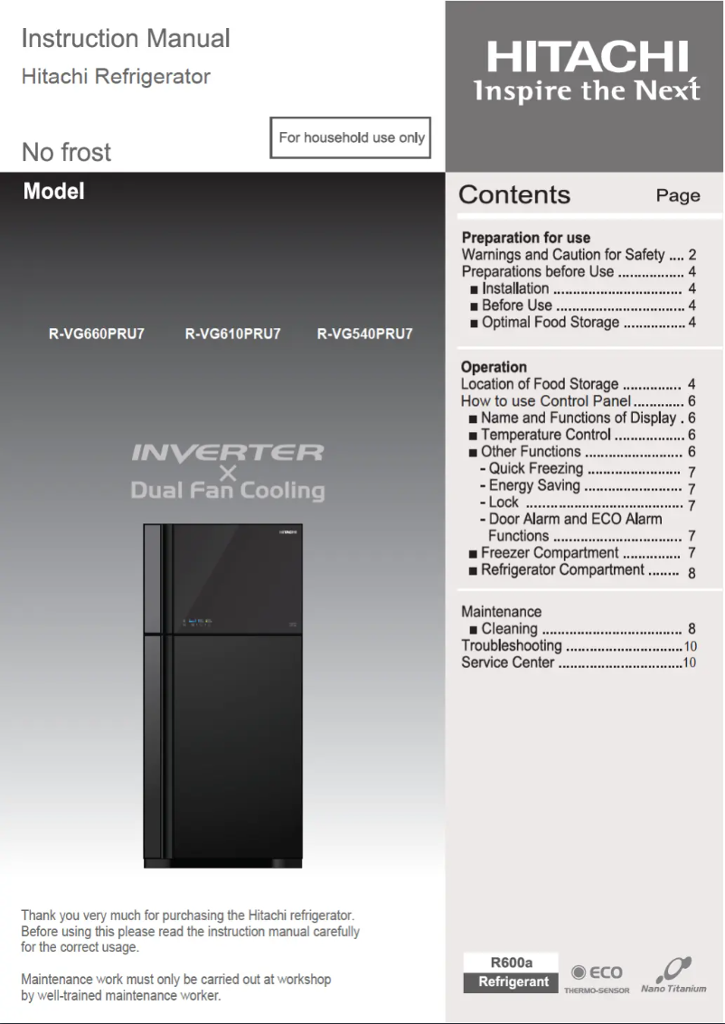 Página 1 del manual Manual de usuario Hitachi R-VG610PRU7