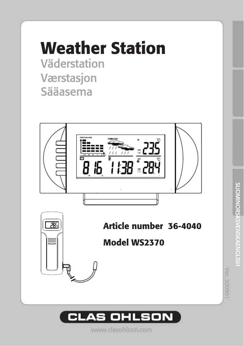Page 1 de la notice Manuel utilisateur Clas Ohlson WS2370