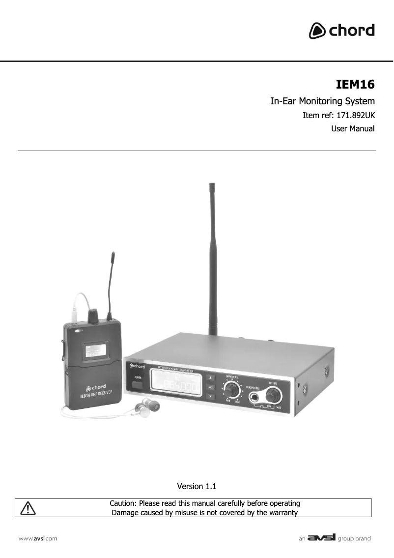 Page 1 de la notice Manuel utilisateur Chord IEM16