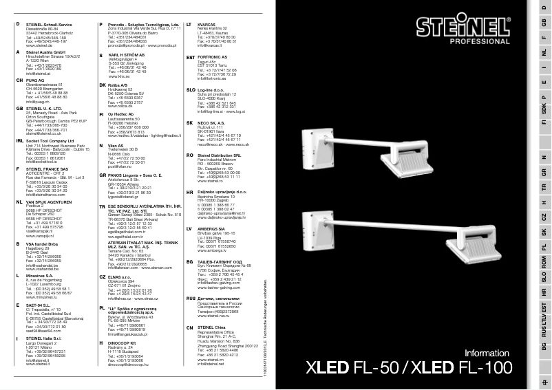 Page 1 de la notice Manuel utilisateur Steinel XLED FL-100