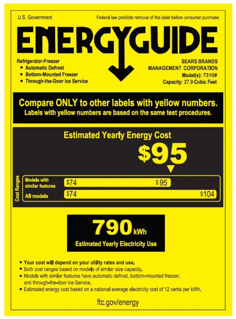 Page 1 de la notice Label énergétique Kenmore 73105