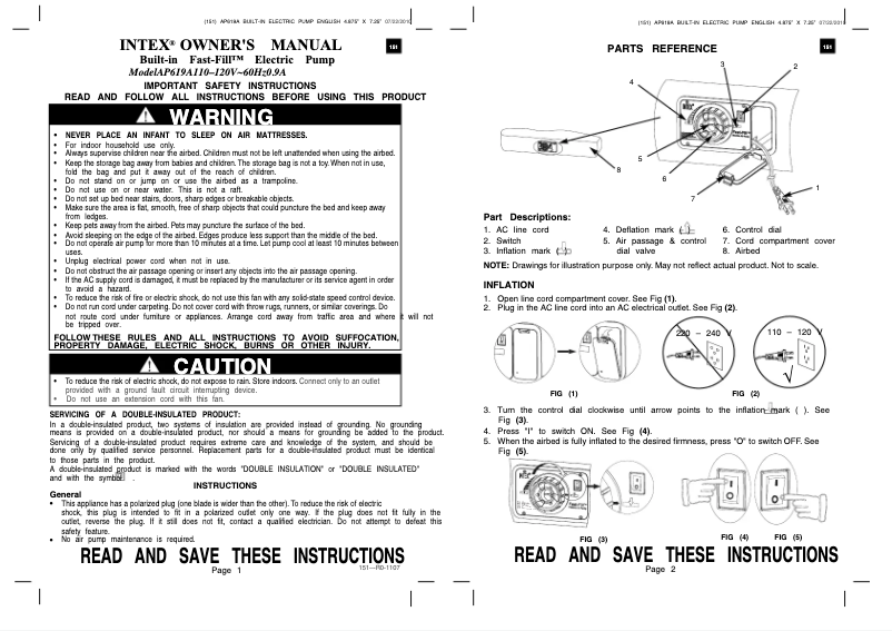 Page 1 de la notice Manuel utilisateur Intex 66963E