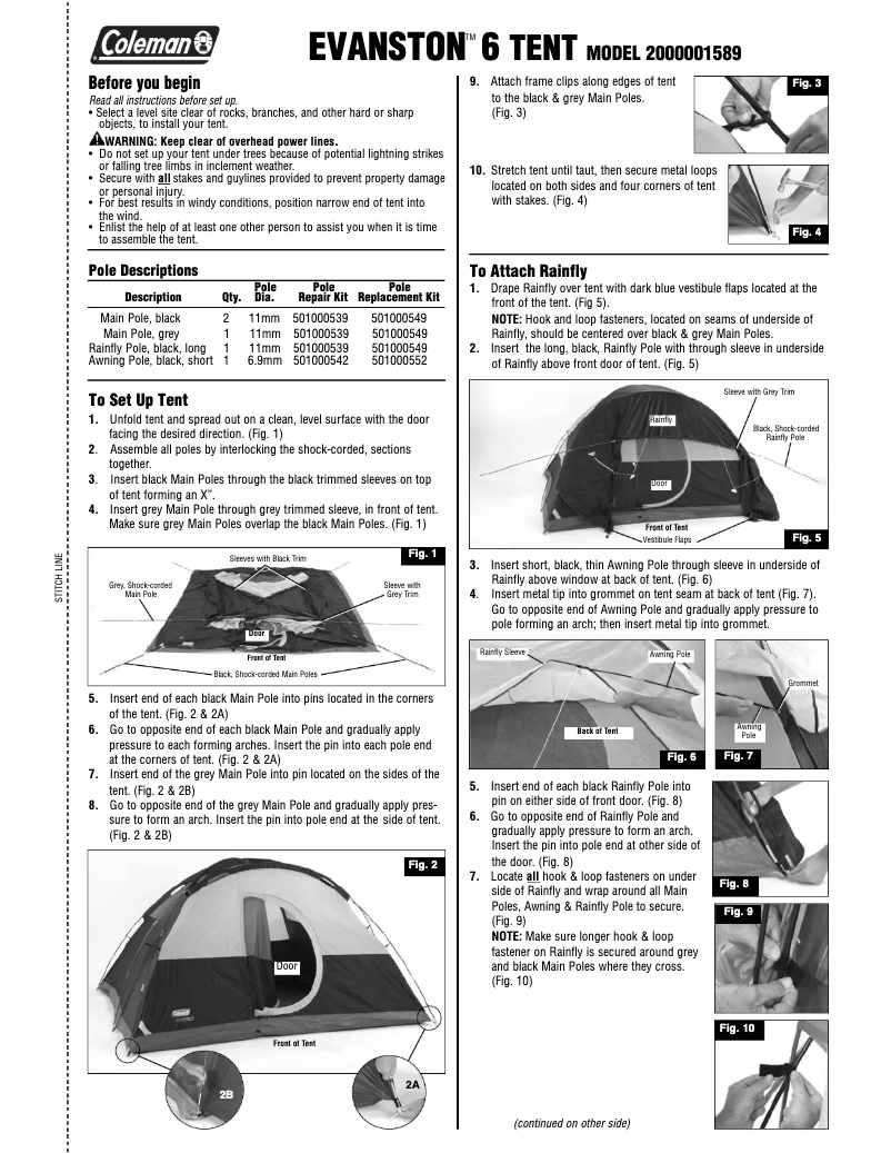 Page 1 de la notice Manuel utilisateur Coleman Evanston
