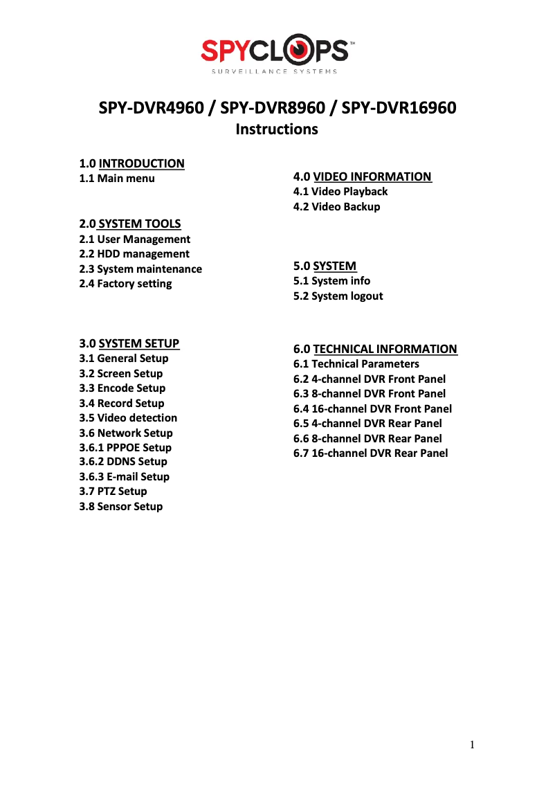 Página 1 del manual Manual de usuario Spyclops SPY-DVR8960