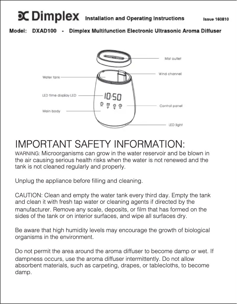 Página 1 del manual Manual de usuario Dimplex DXAD100
