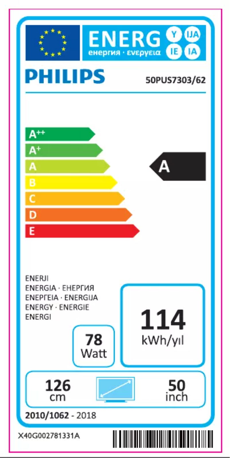 Page n°1 - Label énergétique Philips 50PUS7303