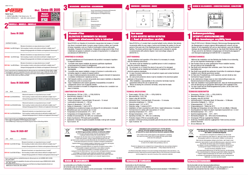 Page 1 de la notice Manuel utilisateur Vemer Sens IR DUO