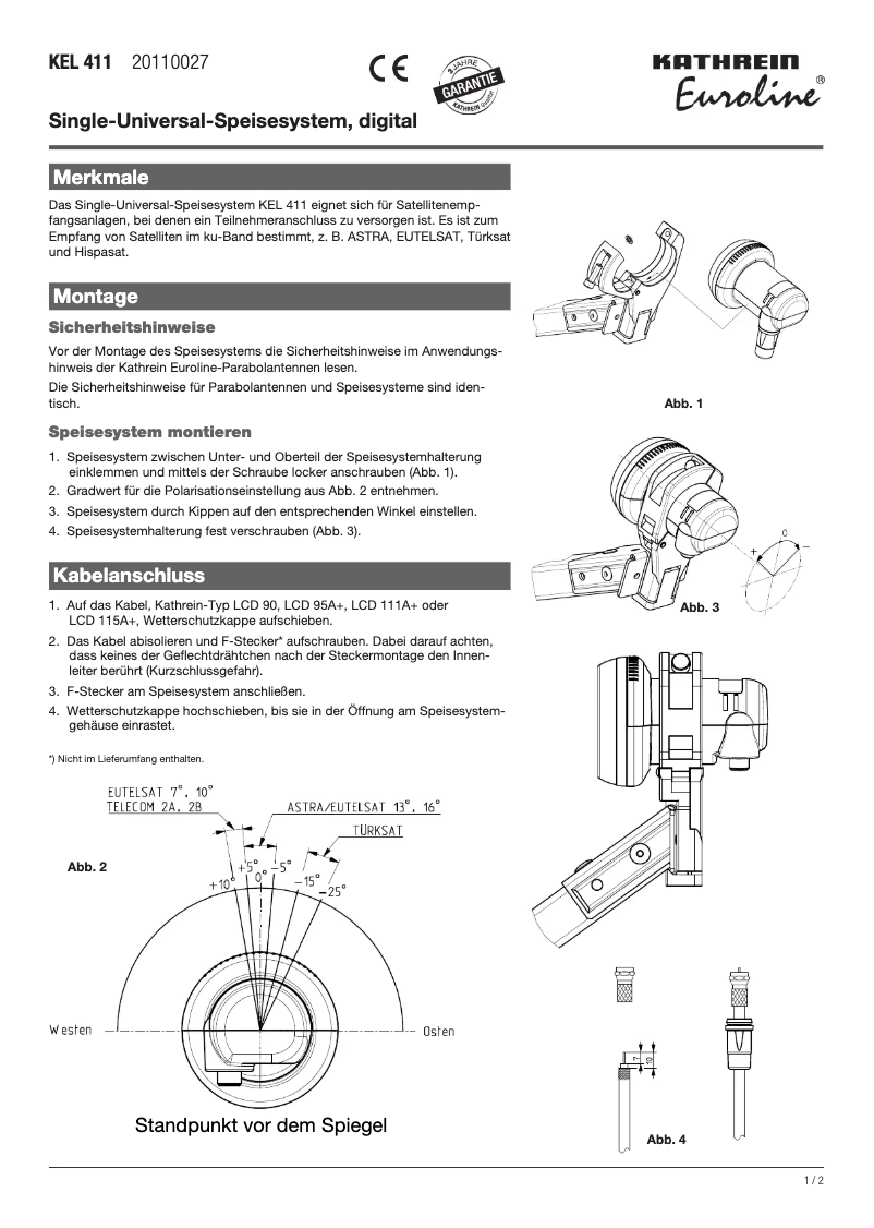 Page 1 de la notice Fiche technique Kathrein Euroline KEL 411