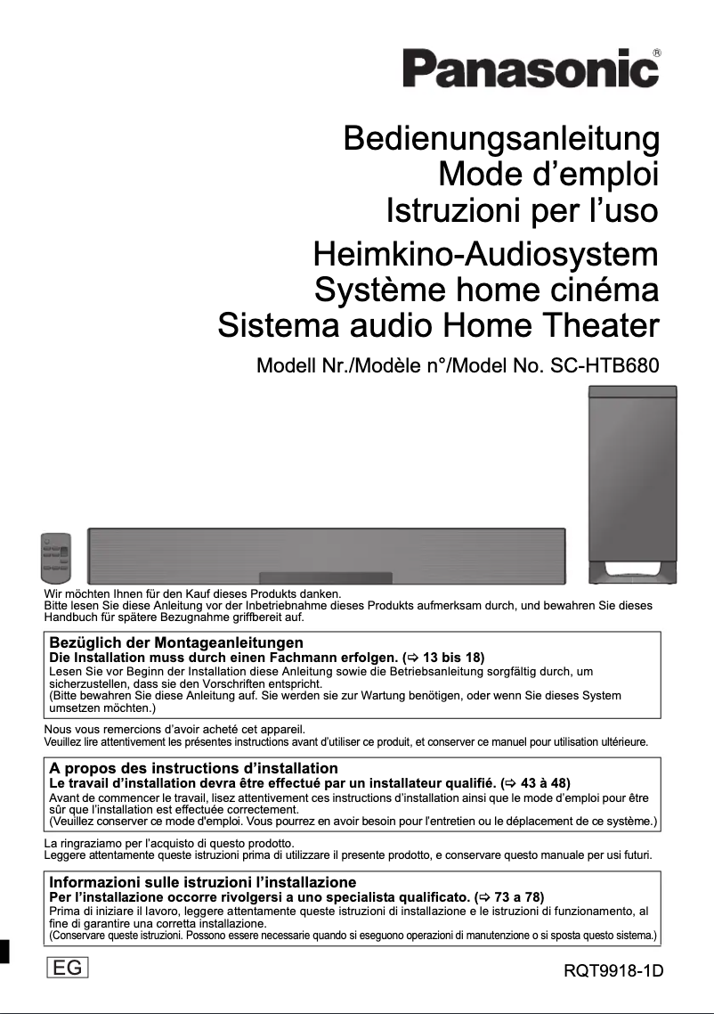 Page 1 de la notice Manuel utilisateur Panasonic SC-HTB680