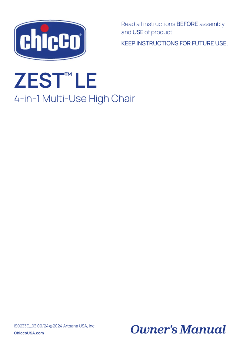 Page 1 de la notice Manuel utilisateur Chicco Zest LE