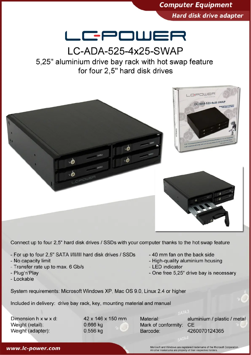 Page 1 de la notice Fiche technique LC-Power LC-ADA-525-4x25-SWAP