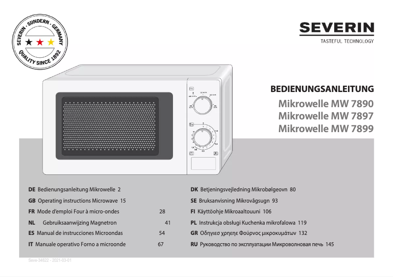 Page 1 de la notice Manuel utilisateur Severin MW 7897