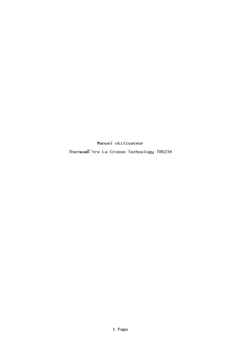 Page 1 de la notice Manuel utilisateur La Crosse Technology T85234