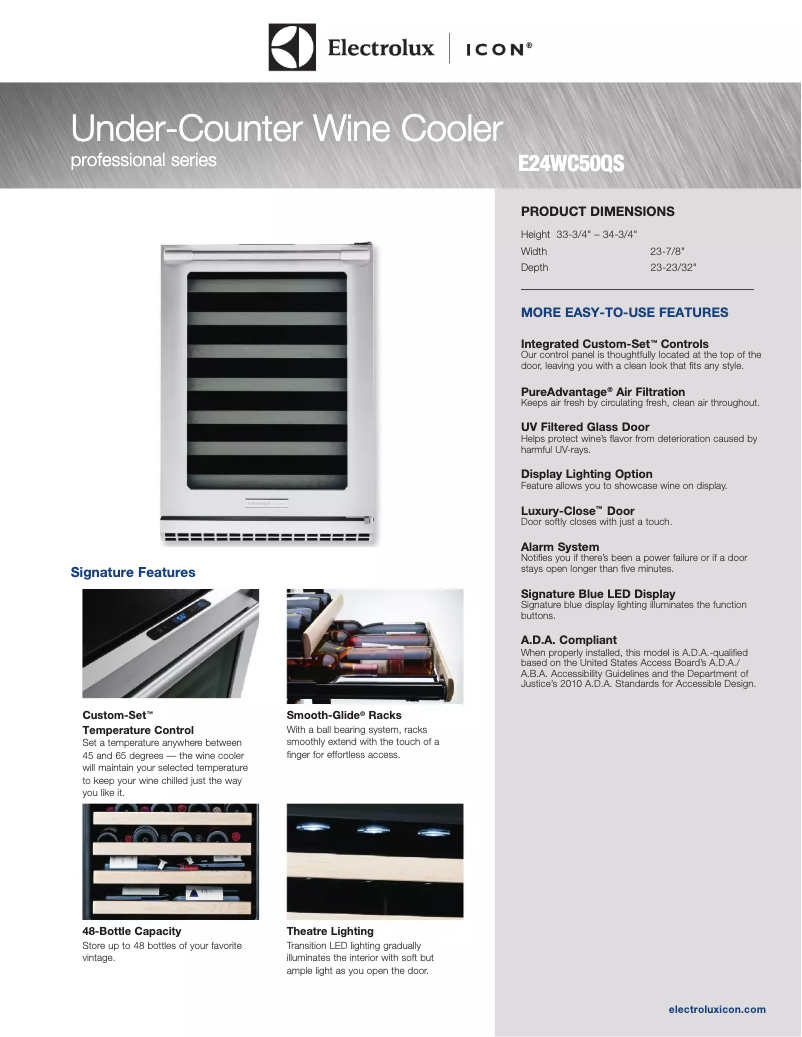 Page 1 de la notice Fiche technique Electrolux ICON E24WC50QS