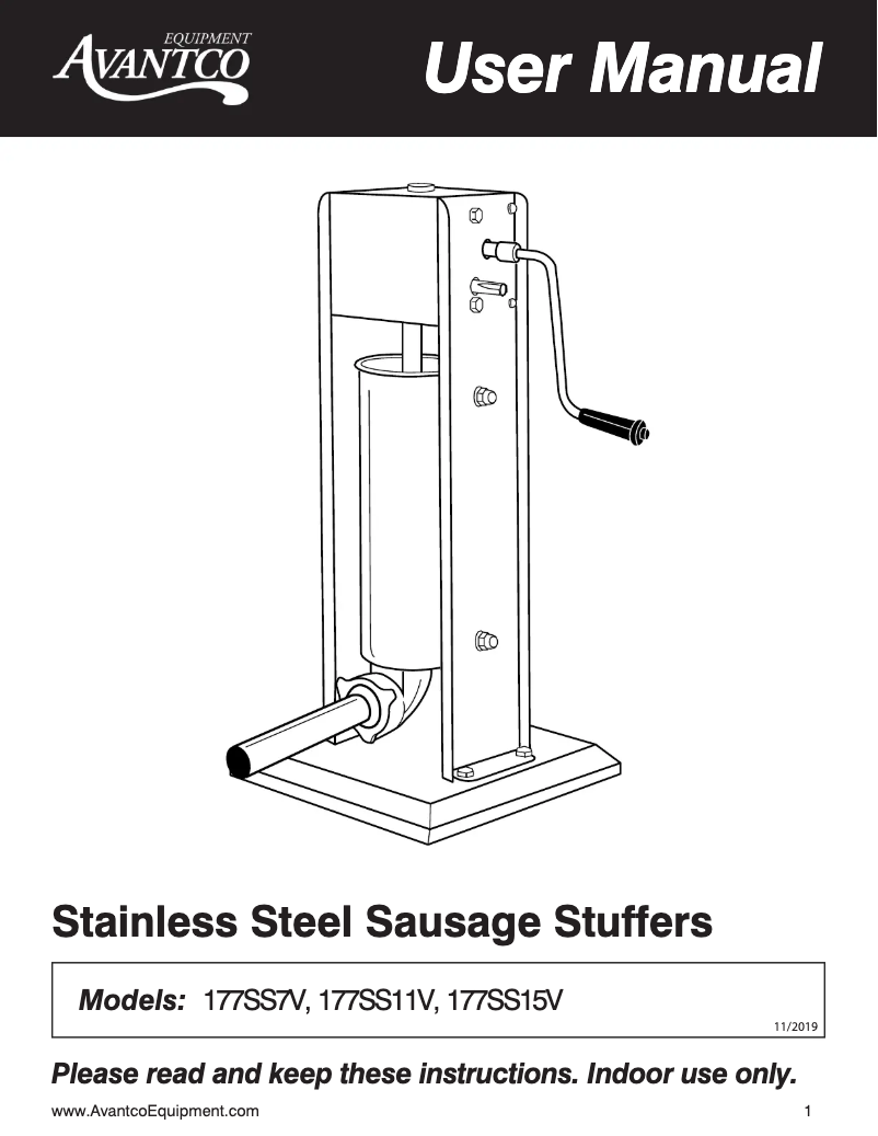 Página 1 del manual Manual de usuario Avantco 177SS11V