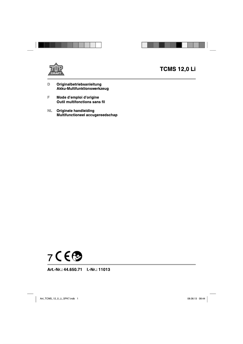 Page 1 de la notice Manuel utilisateur Topcraft TCMS 12,0 Li