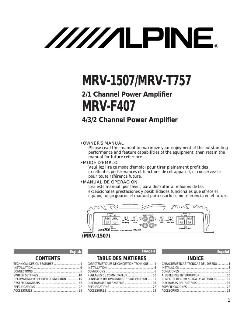 Page 1 of the manual User Manual Alpine MRV-1507