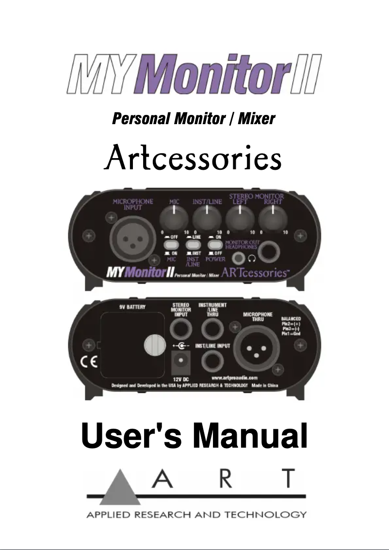 Page 1 de la notice Manuel utilisateur ART MyMonitor II