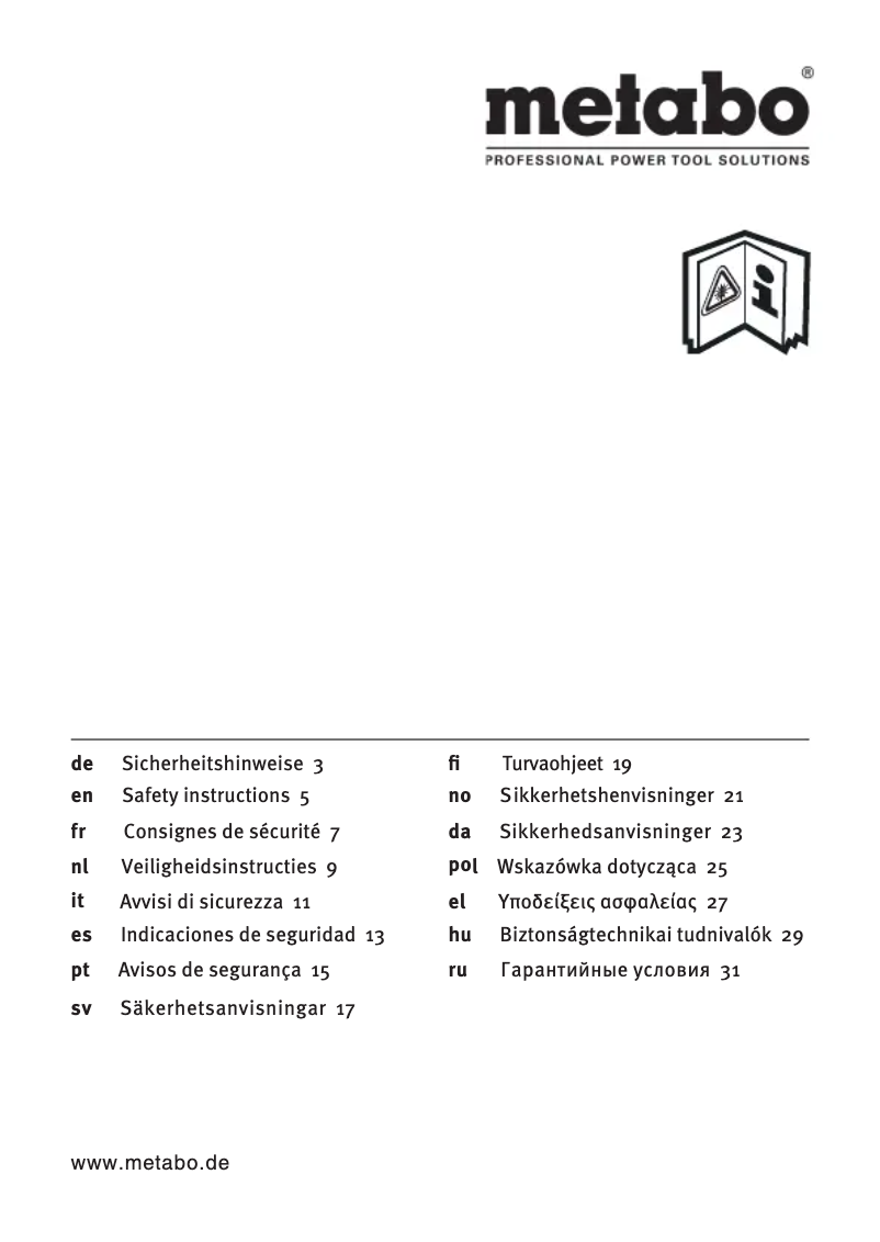 Página 1 del manual Instrucciones de seguridad Metabo BLL 2-15