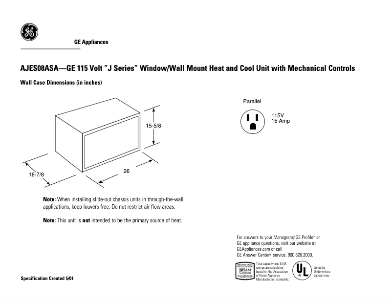 Página 1 del manual Ficha técnica GE AJES08ASA