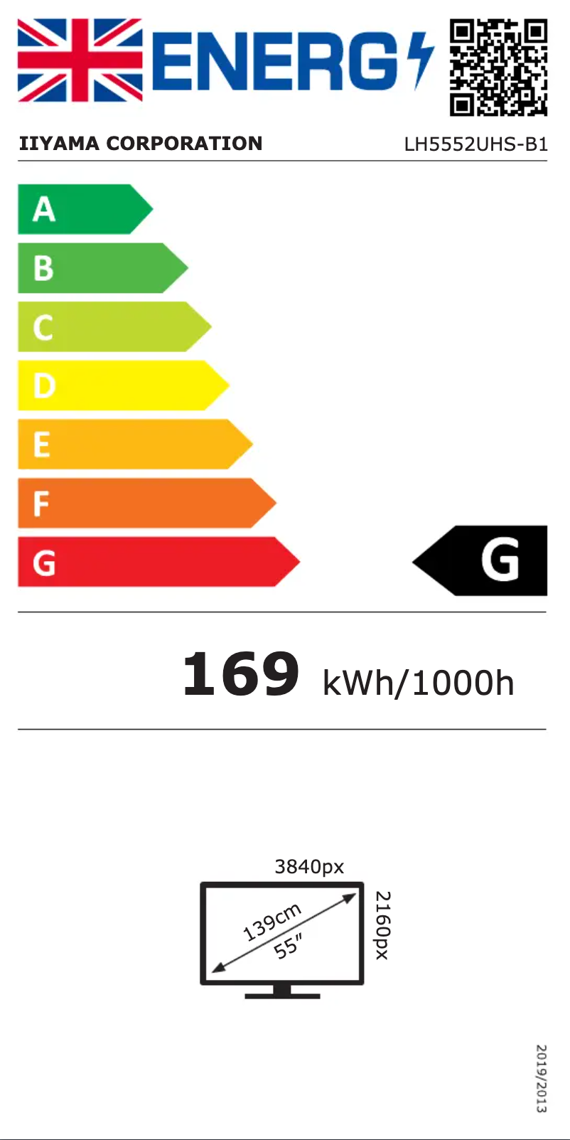 Page 1 de la notice Label énergétique Iiyama ProLite LH5552UHS
