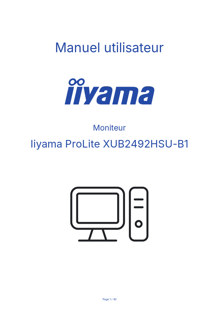Page 1 de la notice Manuel utilisateur Iiyama ProLite XUB2492HSU-B1