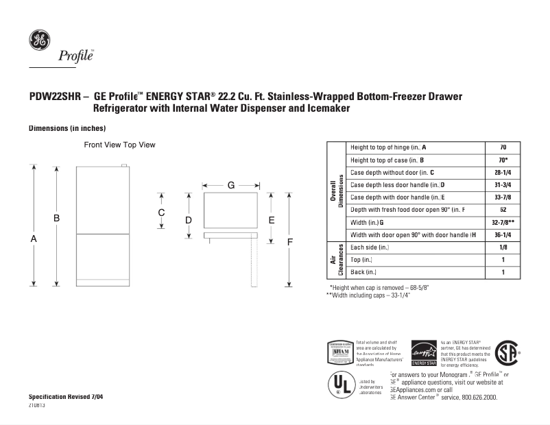 Página 1 del manual Ficha técnica GE Profile PDW22SHRRSS