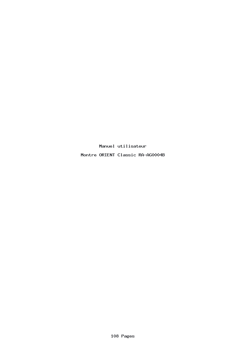 Page 1 de la notice Manuel utilisateur ORIENT Classic RA-AG0004B