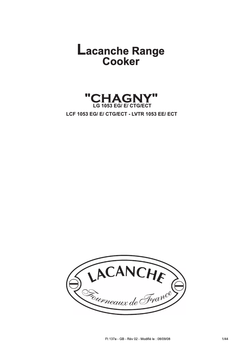Page 1 de la notice Manuel utilisateur Lacanche LCF 1053 ECT