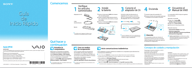 Page 1 de la notice Guide d'installation Sony Vaio VPCEA3CFX