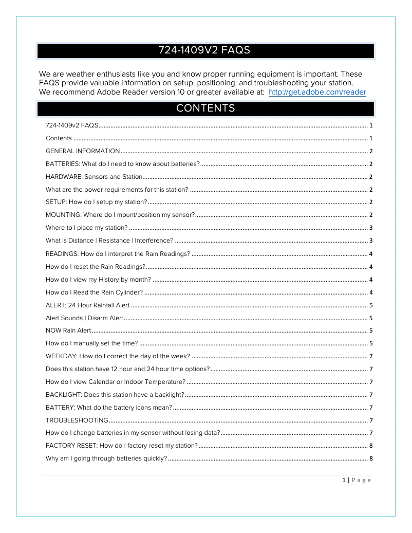 Page 1 of the manual FAQ La Crosse Technology 724-1409V2