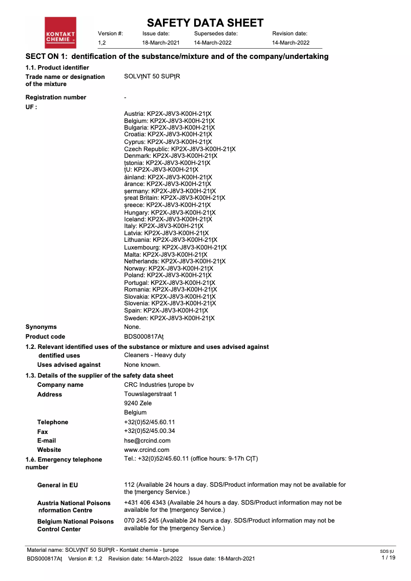 Page 1 de la notice Manuel utilisateur Kontakt Chemie Solvent 50 Super Spray