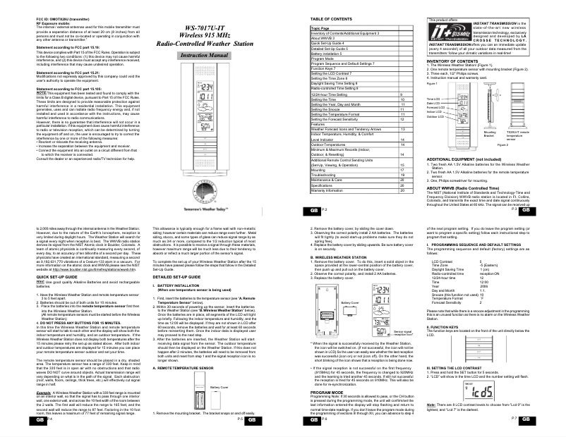 Page 1 de la notice Manuel utilisateur La Crosse Technology WS-7017U-IT