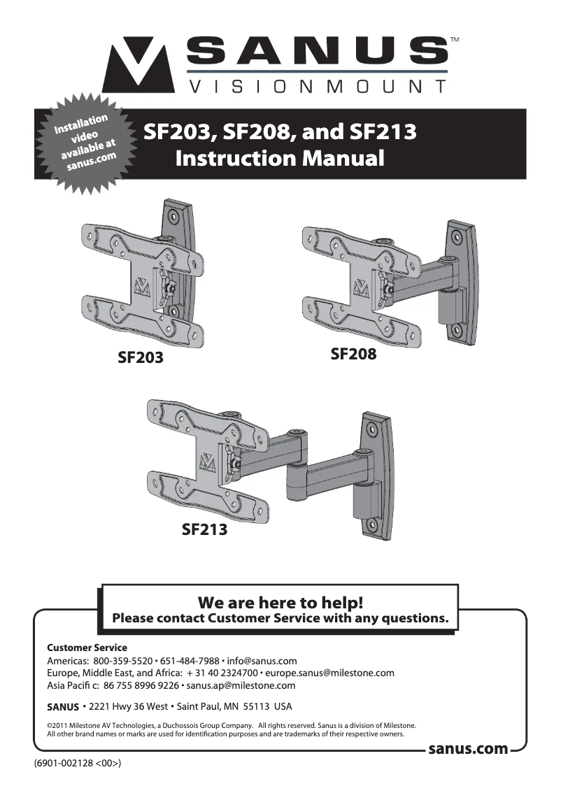 Page 1 de la notice Manuel utilisateur Sanus SF213