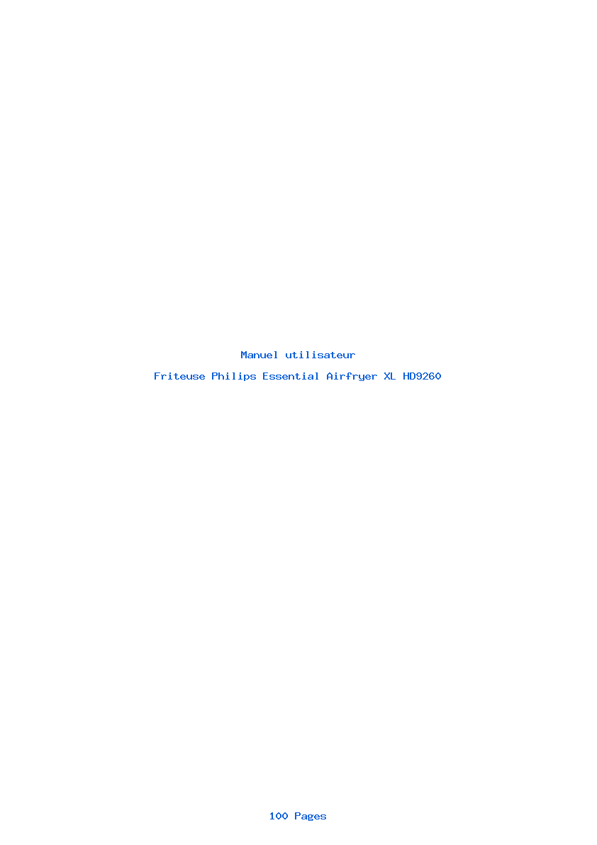 Page 1 de la notice Manuel utilisateur Philips Essential Airfryer XL HD9260