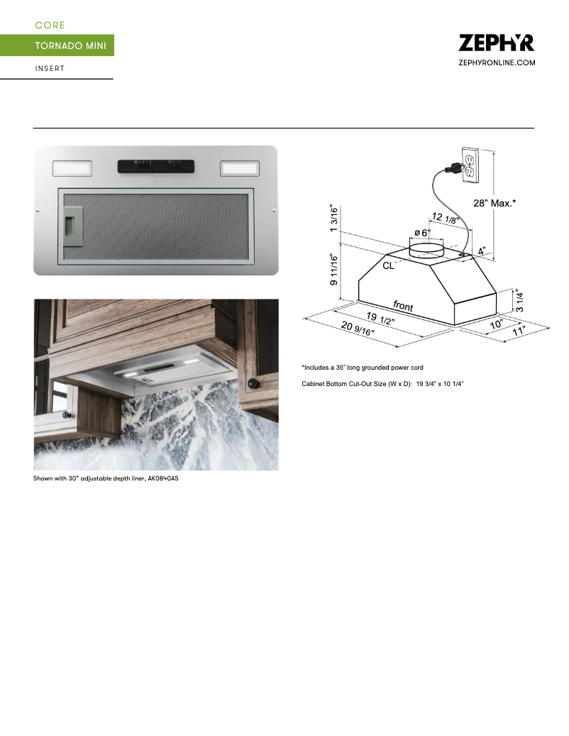 Página 1 del manual Ficha técnica Zephyr Tornado Mini AK8400BS290