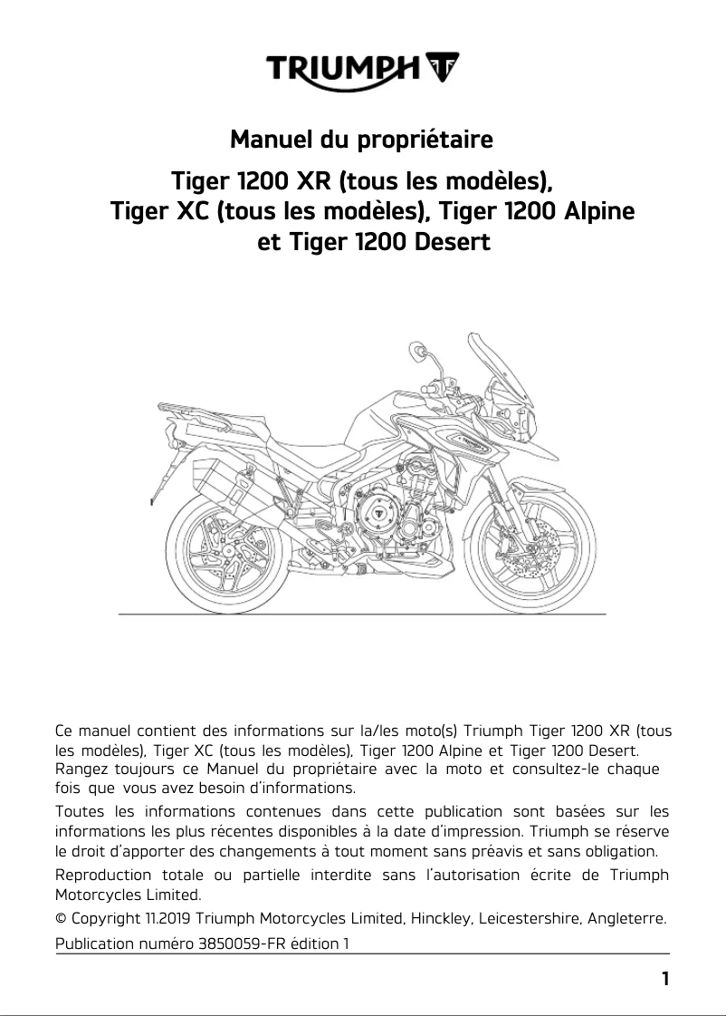 Página 1 del manual Manual de usuario Triumph Tiger 1200 XRT (2020)