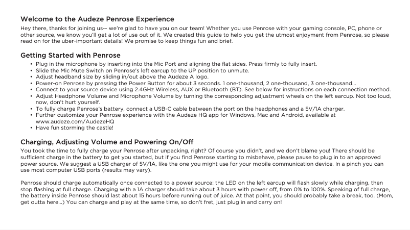 Page 1 de la notice Manuel utilisateur Audeze Penrose