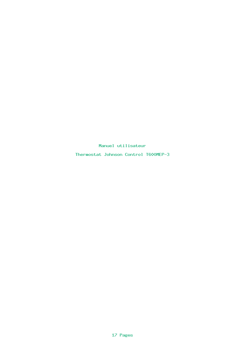 Page 1 de la notice Manuel utilisateur Johnson Control T600MEP-3